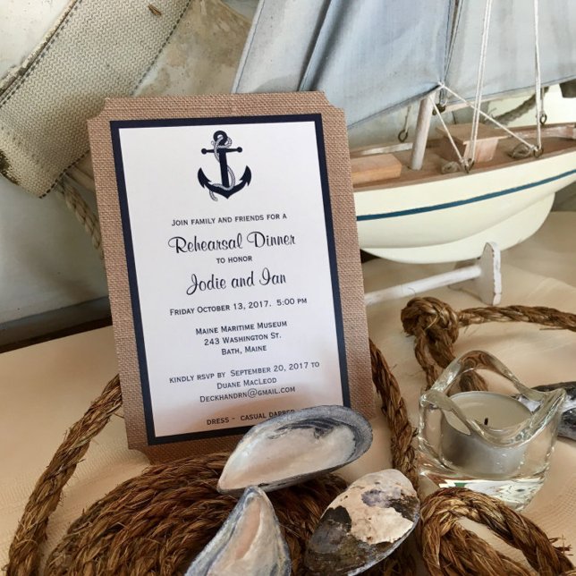 Invitation Ancre De La Marine Sur Burlap Dîner De Répétition  (Créateur téléchargé)