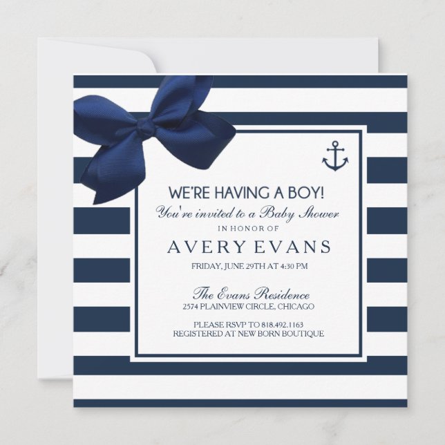 Invitation Ancre de ruban de la marine nautique C'est un Baby (Devant)