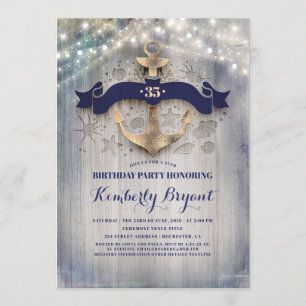 Invitation Ancre d'or nautique côtier fête d'anniversaire