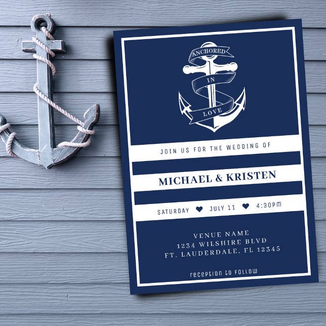 Invitation Ancré en amour Nautique Bleu Ancre Mariage (Anchored in Love Nautical Blue Anchor Wedding Invitation
)