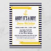 Ancre en bande marine Baby shower jaune et marine