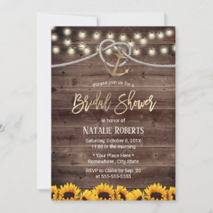Invitation Ancre en or rustique et Fête des mariées en tourne