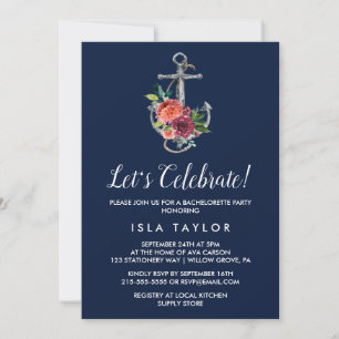 Invitation Ancre Florale   Fêtons l'Automne Navy
