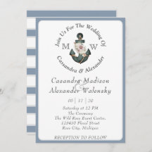 Ancre florale Mariage nautique Dusty Blue Stripe