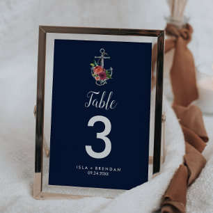 Invitation Ancre florale   Marine Automne 5x7" Numéro de tabl