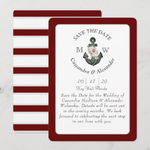 Invitation Ancre florale Maroon rouille rouge Mariage nautiqu