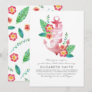 Invitation Ancre florale - obtention du diplôme nautique de