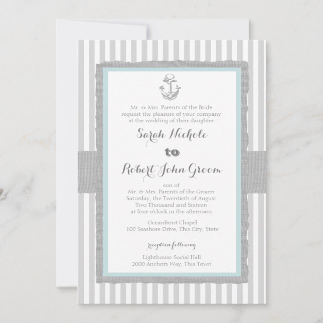 Invitation Ancre Gris Gris Gris Plage Mariage (Devant)