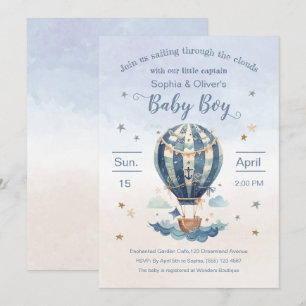 Invitation Ancre Hot Air Balloon Boy Baby shower aquarelle