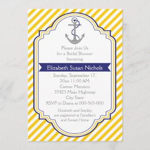 Invitation Ancre jaune blanc mariage nautique nuptiale