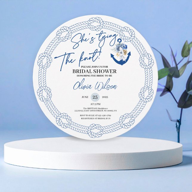 Invitation Ancre Jouer le noeud Fête des mariées nautique (Anchor Tying the Knot Nautical Bridal Shower)