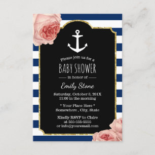 Invitation Ancre marine Baby shower floral Vintage