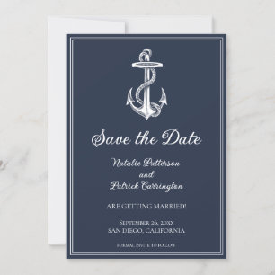 Invitation Ancre marine Bleue nautique Enregistrer la date