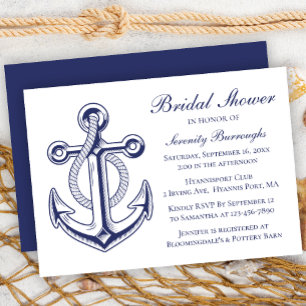 Invitation Ancre Marine Blue Sailor Fête des mariées nautique
