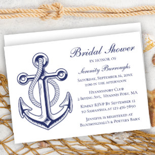 Invitation Ancre Marine Blue Sailor Fête des mariées nautique