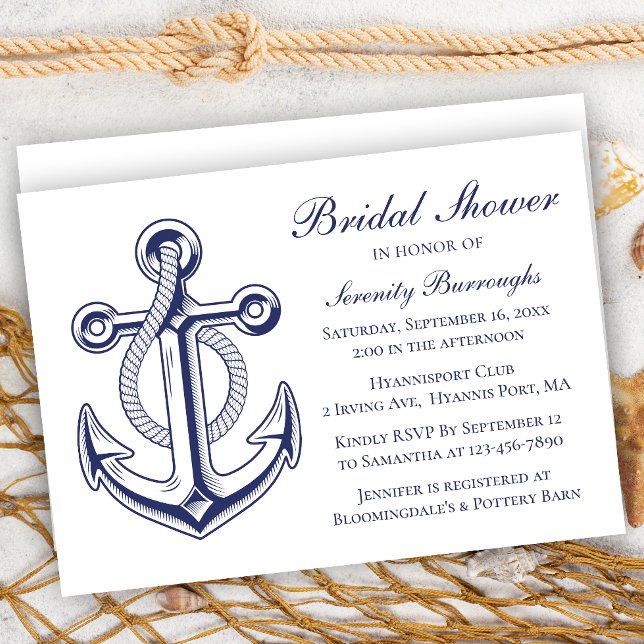 Invitation Ancre Marine Blue Sailor Fête des mariées nautique (Créateur téléchargé)