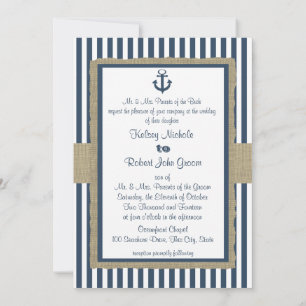 Invitation Ancre Marine Blue Stripes Beach Mariage