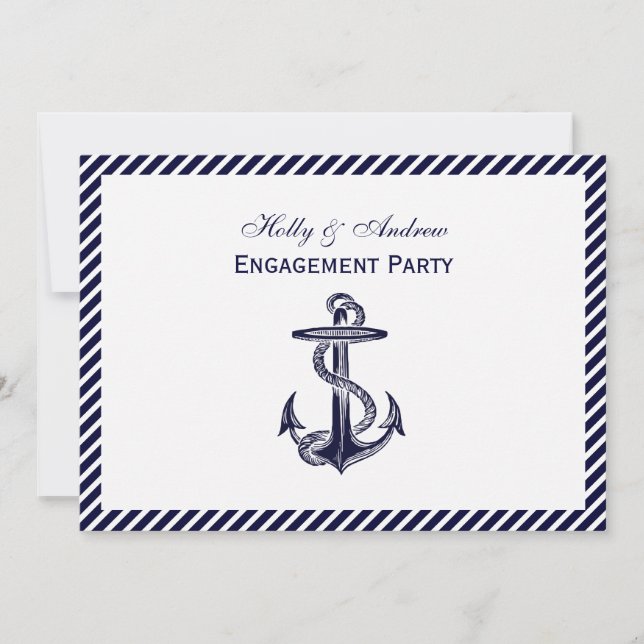 Invitation Ancre marine Diag Stripe 2H Fiançailles (Devant)
