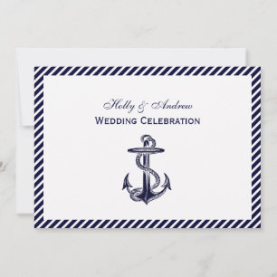 Invitation Ancre marine Diag Stripe 2H Mariage