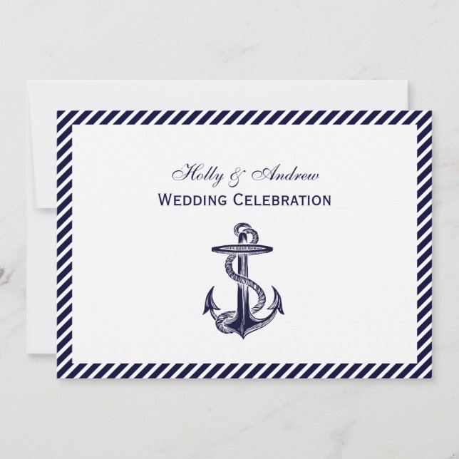 Invitation Ancre marine Diag Stripe 2H Mariage (Devant)