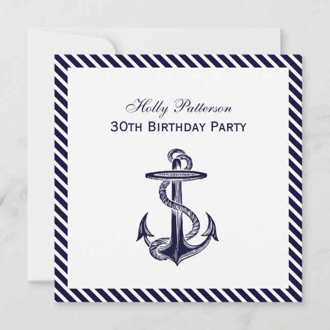 Invitation Ancre marine Diag Stripe 2SQ Anniversaire Jeu (Devant)