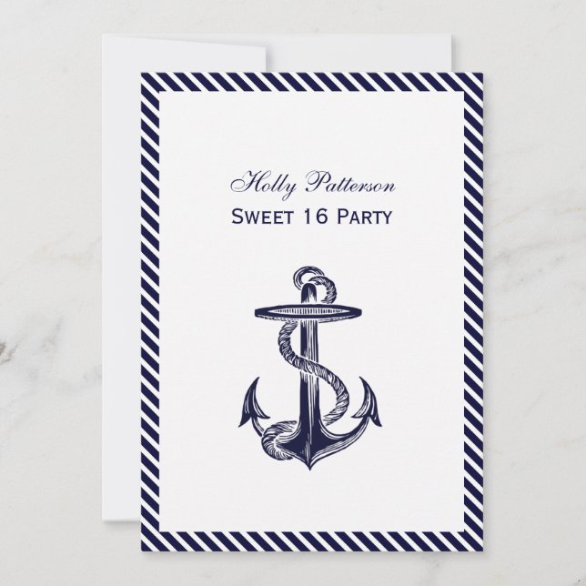 Invitation Ancre marine Diag Stripe 2V Sweet 16 (Devant)