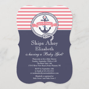 Invitation Ancre moderne Nautique Baby shower fille de voilie