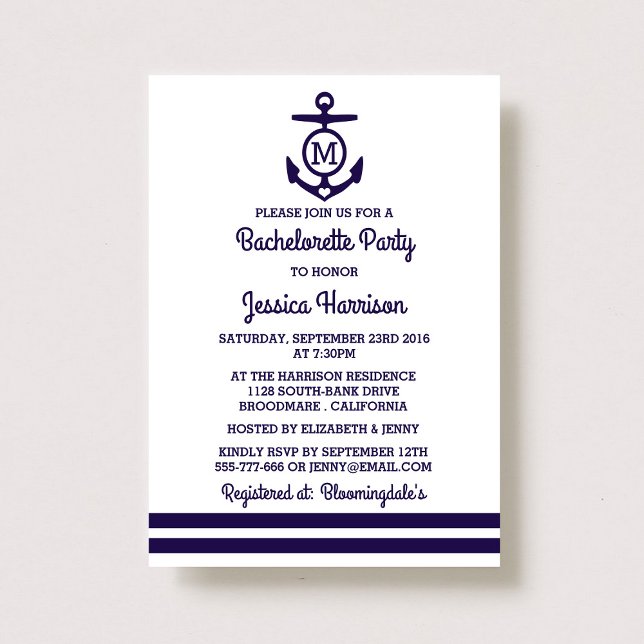 Invitation Ancre Monogramme Bachelorette Nautique (Créateur téléchargé)