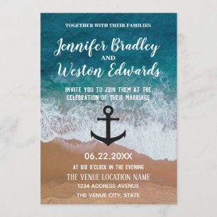 Invitation Ancre Monogramme de la plage Mariage nautique
