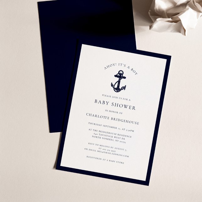 Invitation Ancre nautique Baby shower de garçon côtier (Nautical Anchor Coastal Baby Shower Invitation)