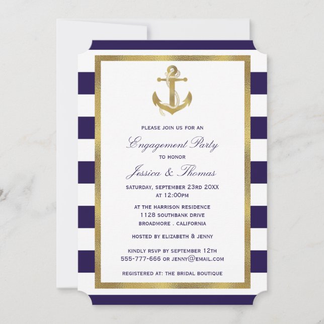Invitation Ancre nautique Bleu Bleu de la Marine (Devant)