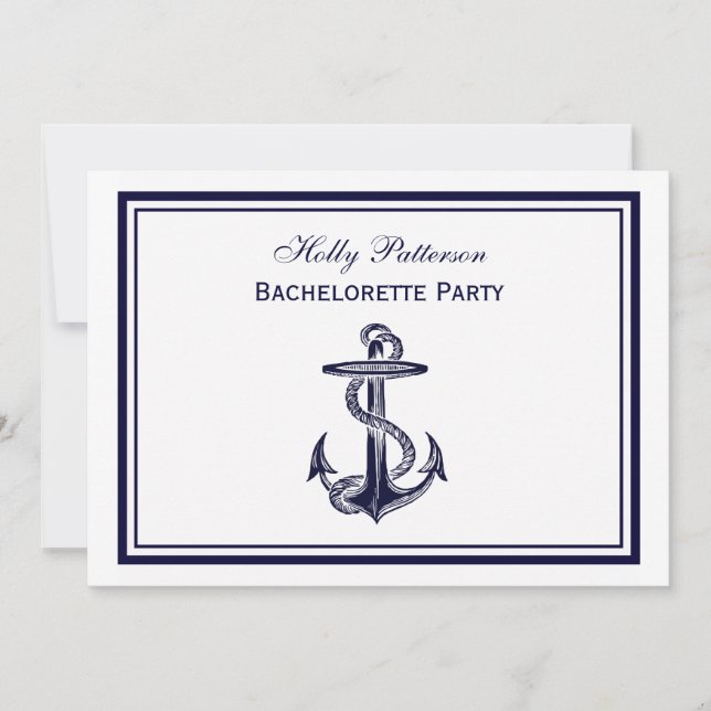 Invitation Ancre nautique Bleu marine encadré 2H Bachelorette (Devant)