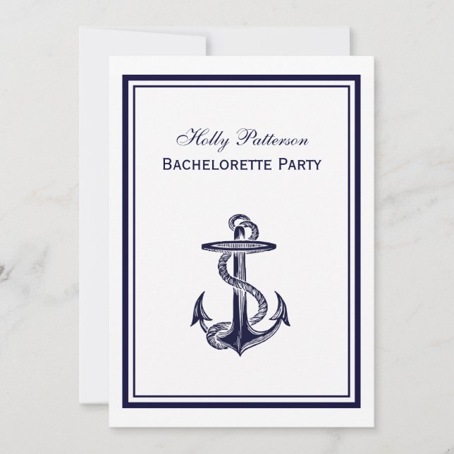Invitation Ancre nautique Bleu marine encadré 2V Bachelorette (Devant)