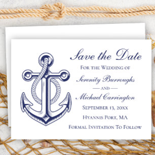 Invitation Ancre nautique Bleu marine Enregistrer la date Mar