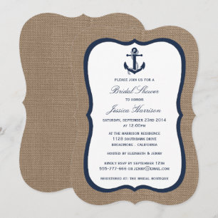 Invitation Ancre Nautique Bleue Marine Sur Fête des mariées B