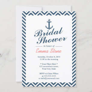 Invitation Ancre nautique Blue Chevron Stripes Fête des marié