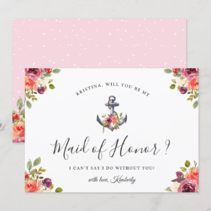 Invitation Ancre nautique Chic Floral Be My Maid of Honor