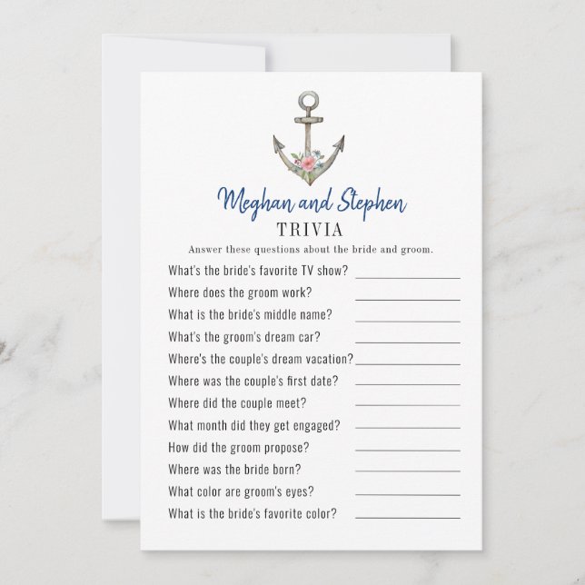 Invitation Ancre nautique Couple's Shower Trivia jeux (Devant)