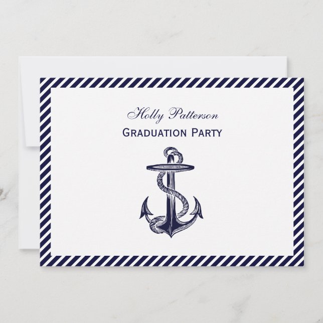 Invitation Ancre nautique Diag Stripe 2H Graduation Marine (Devant)