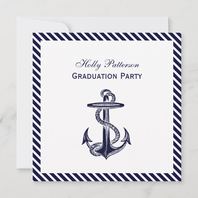 Invitation Ancre nautique Diag Stripe 2SQ Graduation (Devant)