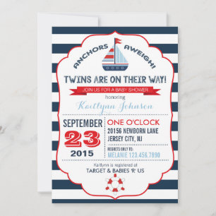 Invitation Ancre nautique et Baby shower en bande