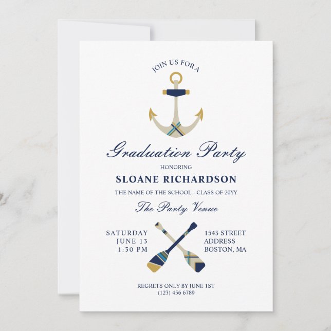 Invitation Ancre nautique et Oars Marine Graduation Party (Devant)