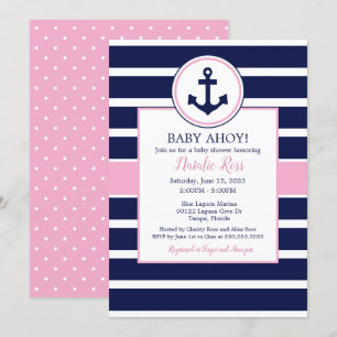 Invitation Ancre nautique été Ahoy! Baby shower fille
