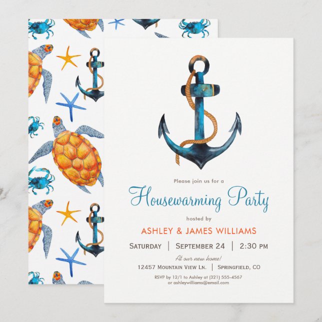 Invitation Ancre nautique Fête de réchauffement du foyer Invi (Devant / Derrière)