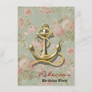 Invitation ancre nautique girly florale de pays français