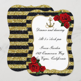 Invitation Ancre nautique Gold Black Stripe WeddingRéception
