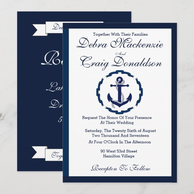 Invitation Ancre nautique, Mariage (Devant / Derrière)
