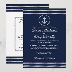 Invitation Ancre nautique, Mariage de marine