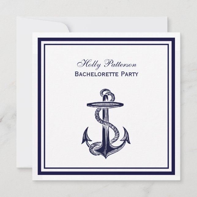 Invitation Ancre nautique Marine Bleu encadré 2SQ Bachelorett (Devant)