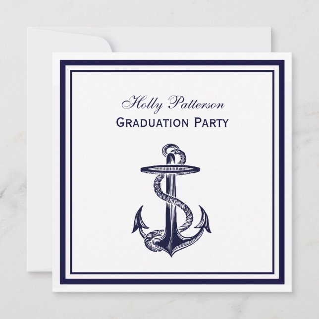 Invitation Ancre nautique Marine Bleu encadré 2SQ Graduation (Devant)
